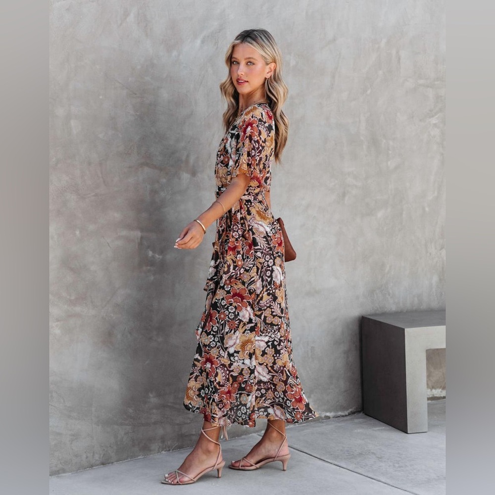 Ivanna Printed Wrap Midi Dress Natural - L